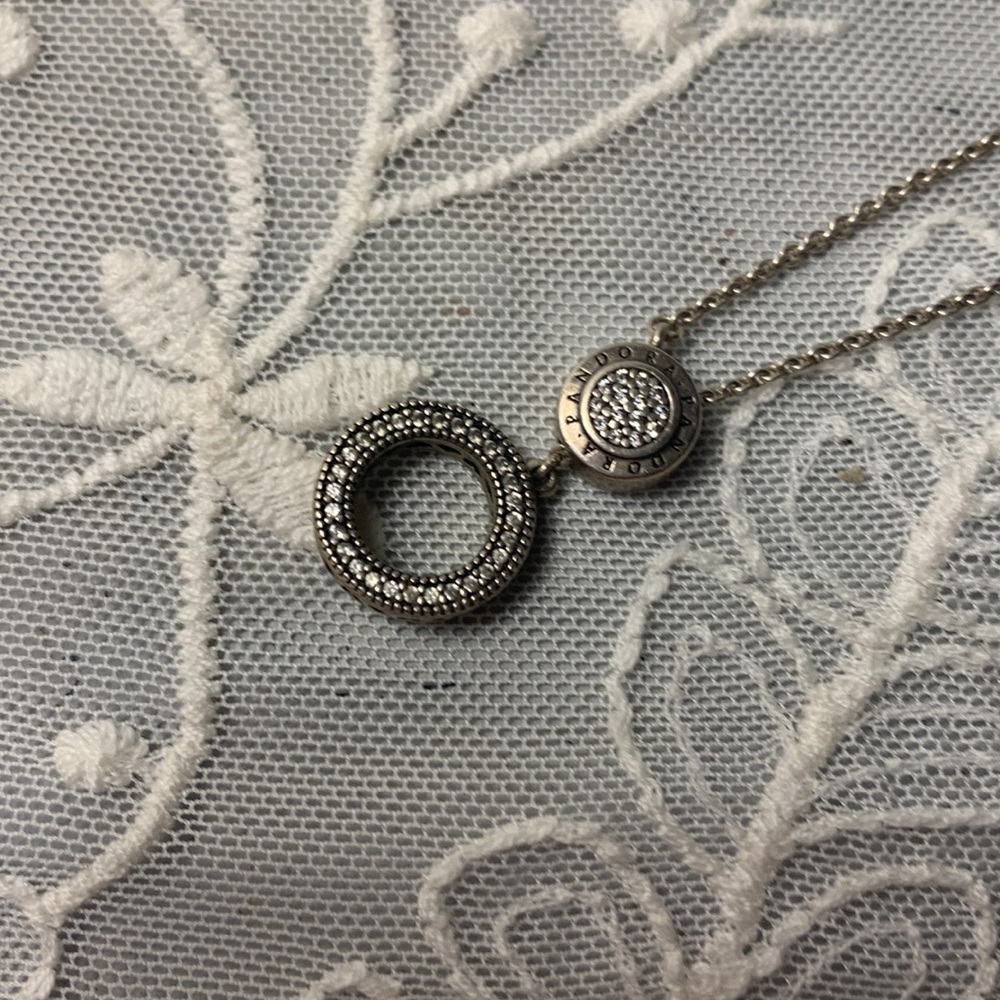 Pandora diamond necklace adjustable long  silver necklace classy formal jewelry